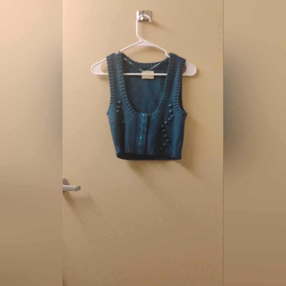 Pimkie ASOS Blue Knit Textured Buttoned Vest Sz XS